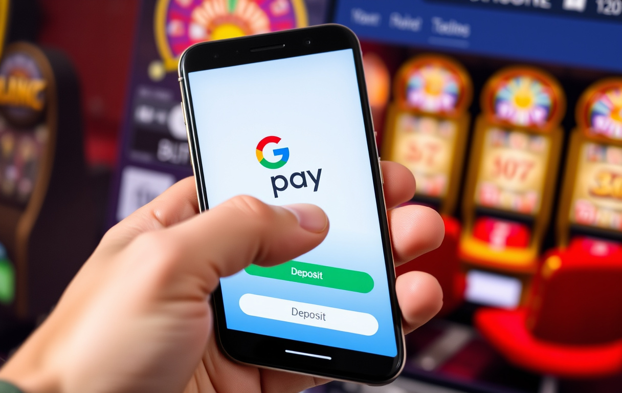 Person som setter inn penger på casino med Google Pay på Android-telefon