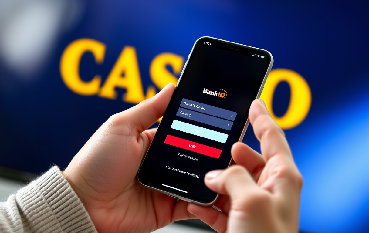 Person som logger inn med BankID på mobilen for Pay n Play casino.