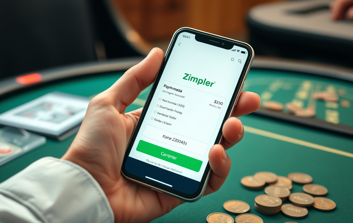 Mobiltelefon som viser Zimpler betalingsbekreftelse for casinoinnskudd.