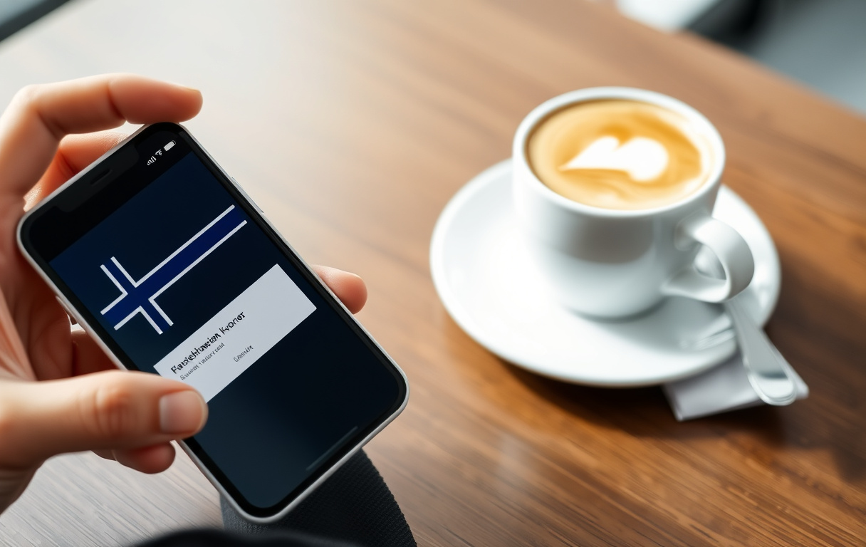 Person med smarttelefon som viser bekreftelse på raskt uttak fra casino.