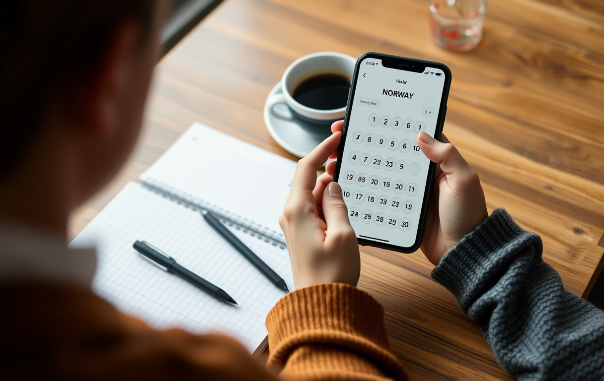 Norsk spiller som velger lotteritall på mobilen